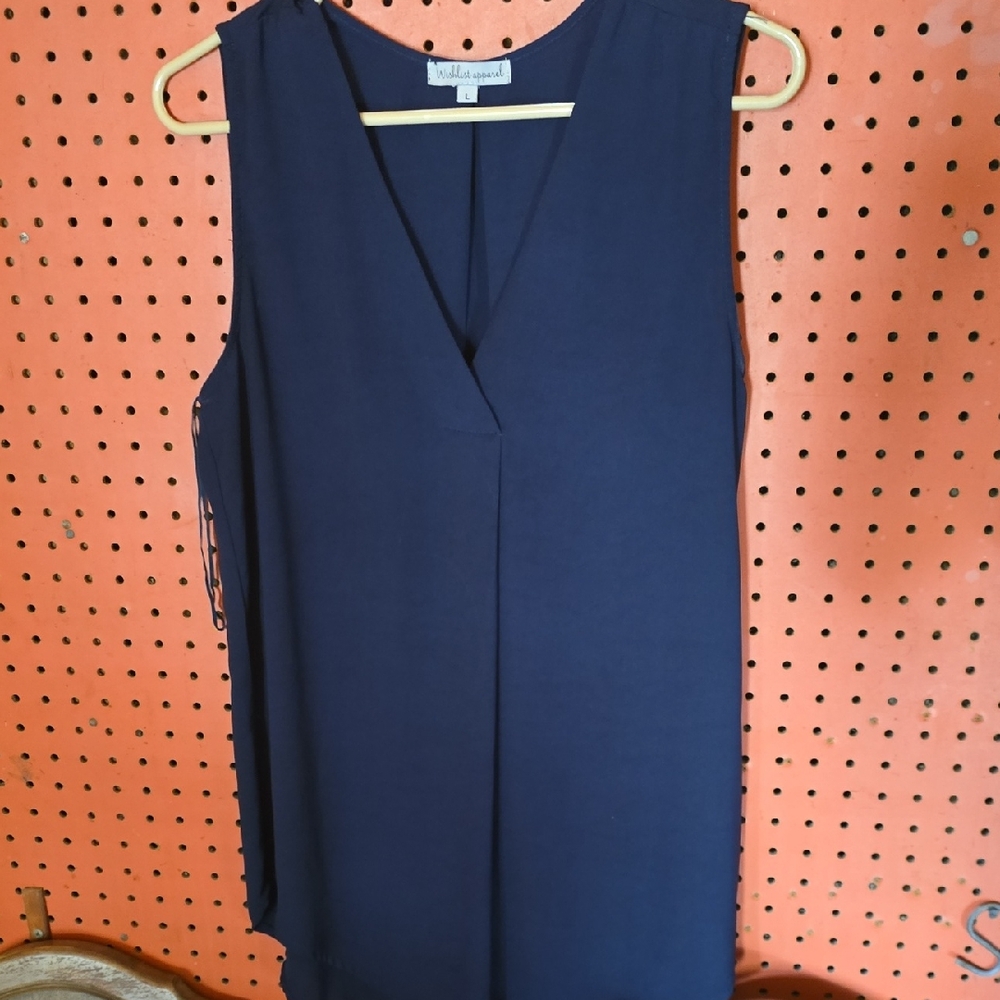 Navy Sleeveless V-Neck Blouse